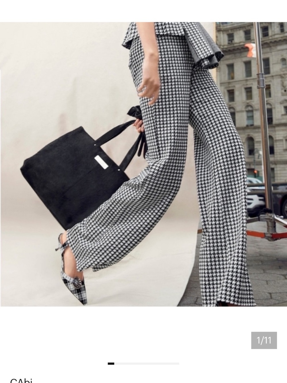 CAbi Black & White Houndstooth Wide-Leg Pants